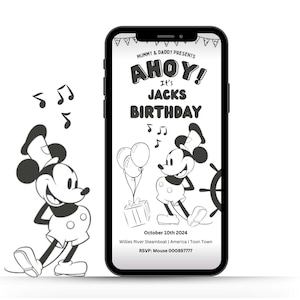 Mickey Mouse Steamboat Willie Invitation, Download Editable Template