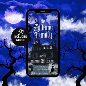 Addams Family Halloween Party Einladung, Benutzerdefinierte Animation & bearbeitbarer Text (mit Soundtrack)