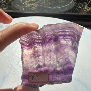 High-Clarity Rainbow Fluorite Slab w Pruple Fluorite, Transparent Crystal Display Board, Purple Green Banded Fluorite #4