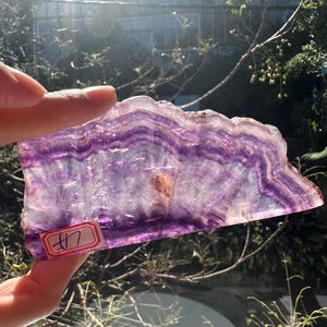 High-Clarity Rainbow Fluorite Slab w Pruple Fluorite, Transparent Crystal Display Board, Purple Green Banded Fluorite #7