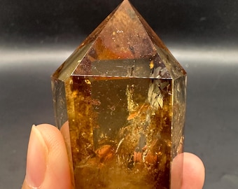 Rare Ultra Clear + Snowy Mountain Congo Citrine Tower - Natural Unheated Crystal Point - Deep Landscape Inclusion Obelisk #14