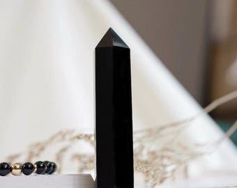 Black Obsidian Tower Handmade Protection Crystal Grounding Stone Psychic Defense Cancer Season Crystal Gift  for Healers Ethical Shadow Work