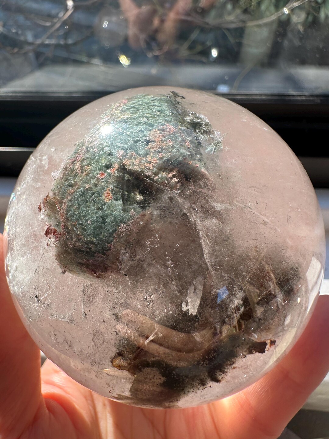 Garden Quartz Sphere W Rainbow Natural Lodolite Crystal Ball