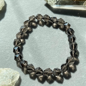 Ice Obsidian Bracelet – 7mm Faceted Beads | Root Chakra Protection Bracelet | Emotional Healing Jewelry | Cancer Season Crystal