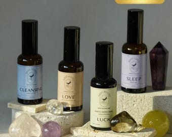 Met kristallen doordrenkte aromatherapiespray Liefde Geluk Slaapreiniging - Beste kerstcadeau 2025 Etherische olie Kamermist Energetische genezing