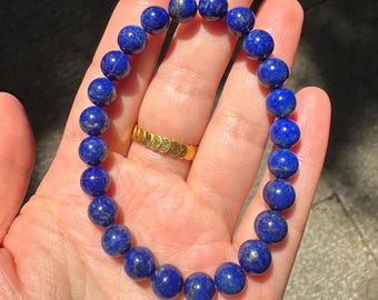 Lapis Lazuli Bracelet - 7.5mm Natural Blue Stone Beads, Handmade Crystal Jewelry, christmas crystal gift