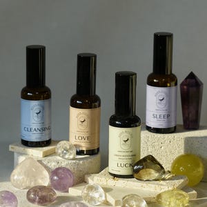 Crystal-Infused Spray Collection  |  Love, Luck, Sleep, and Cleansing | Natural Cancer Season Crystal Handmade in Sydney, Australia