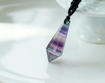 Rainbow Fluorite Pendulum Necklace Handmade Healing Crystal Jewelry christmas crystal gift for Creators Chakra Balancing Mental Clarity