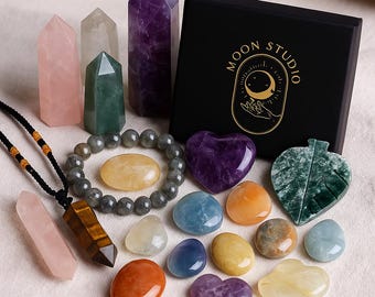 Kit de Pedras de Cura dos Chakras em Caixa Misteriosa de Cristais - Melhor Presente de Natal de 2025 - Conjunto de Meditação com Cristais Espirituais Intuitivos Selecionados à Mão