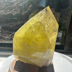Large Citrine Freeform Tower with Rainbow and garden quartz – Powerful Abundance & Manifestation Crystal on Stand，Virgo Season Crystal #9