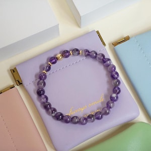 Dream Amethyst Bracelet by Moon Studio | High-Quality 6mm Dream Amethyst Crystal Beads & 14k Gold-Plated Accents | Mother‘s Day Crystal Gift