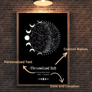 Benutzerdefinierte Sternenkarte | Personalisierte Karte des Nachthimmels - Romantisches Geschenk für Paar, Gerahmtes Poster