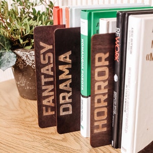 Divisores para estanterías, Organizadores de libros, Divisores de libros de madera, Separadores por género de libros, Almacenamiento de libros, Divisores horizontales, Divisores de madera