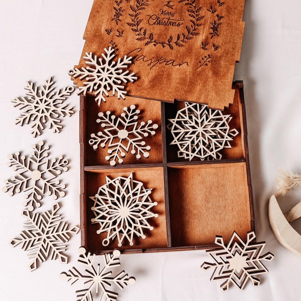 Juego de adornos para árbol de Navidad, Copos de nieve de madera, Adornos navideños de madera, Adornos de copos de nieve, Mini copos de nieve, Juego de copos de nieve