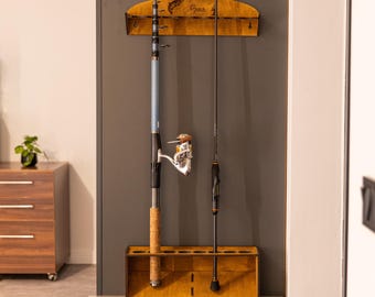 Wood fishing rod holder,Fishing Pole Holder,Fishing rod rack wood,Fishing rod storage rack,Fishing rod stand,Fishing rod holder vertical
