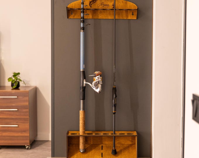 Wood fishing rod holder,Fishing Pole Holder,Fishing rod rack wood,Fishing rod storage rack,Fishing rod stand,Fishing rod holder vertical