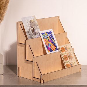 Présentoir pour cartes postales, trieur de cartes en bois, présentoir pour cartes de voeux, porte-autocollants, présentoir de table pour vente au détail, organiseur de cartes de voeux