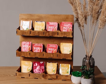 Tea bag holder wood, Tea bag organizer standing, Tea bag storage, Tea rack, Tea wood box, Personalized Tea stand, Custom tea box