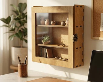 Wooden Wall Display Case for Collectibles, Glass Door Cabinet