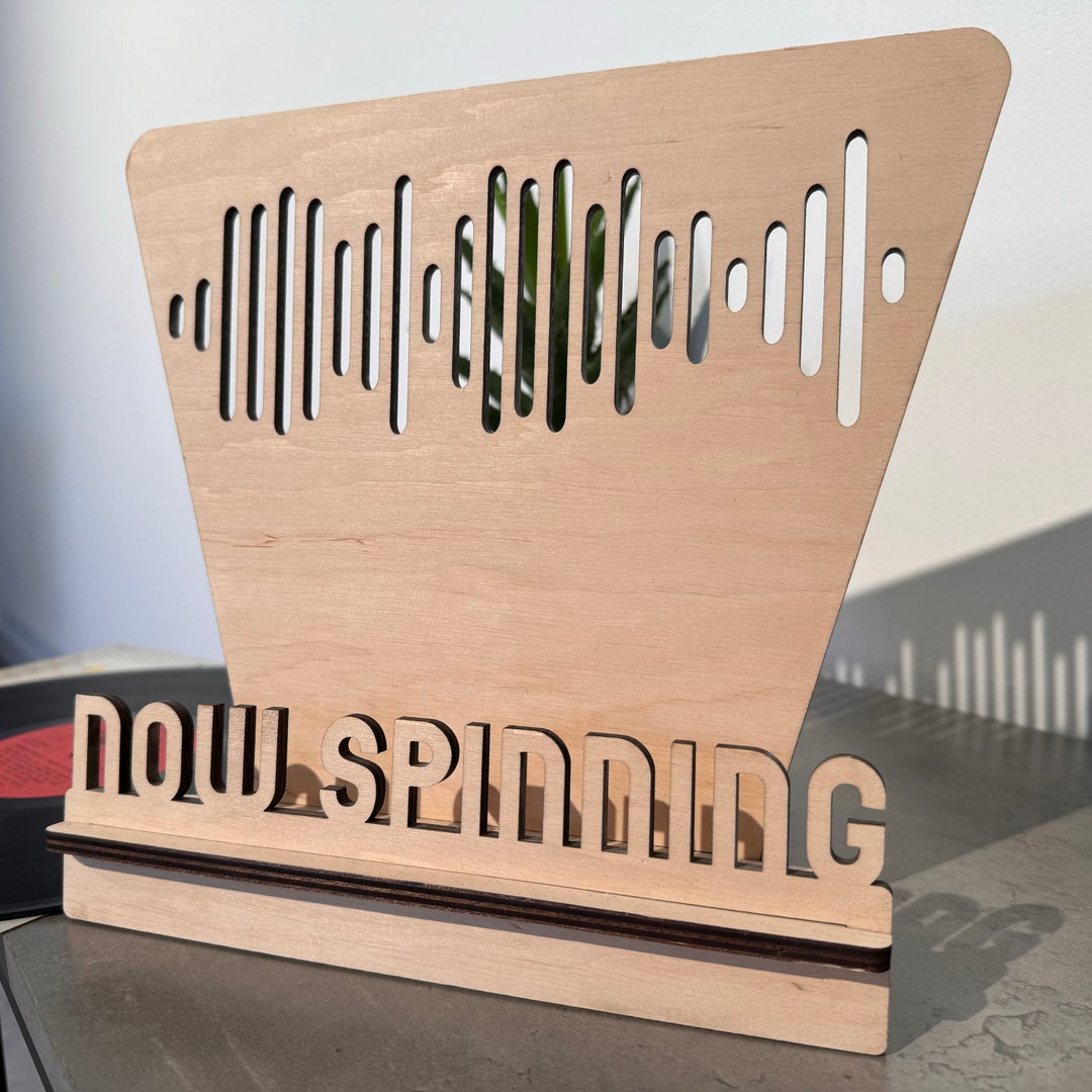 DREAMFORT Now Playing Vinyl Record Stand - LED Light Up Record Holder With Adjustable Brightness, Walnut Base