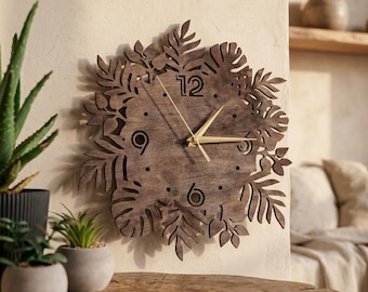 Wooden Mandala Wall Clock, Layered Leaf Nature Design, Graduation Gift