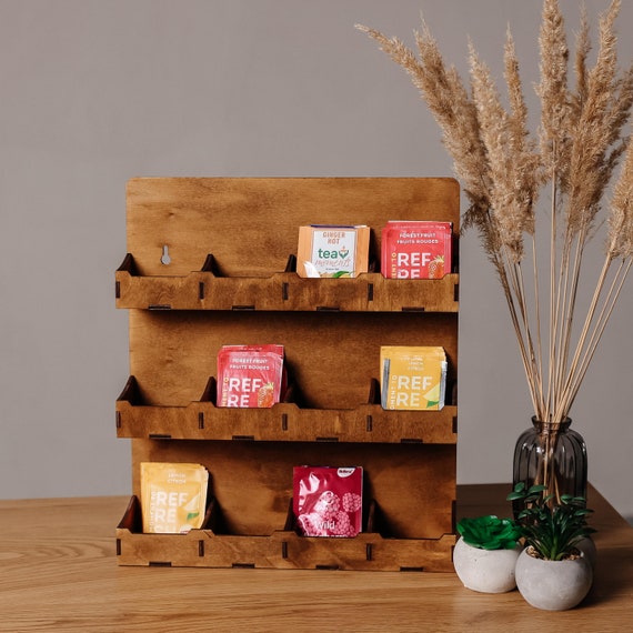 Teebeutelhalter Holz, Teebeutelhalter stehend, Teebeutelaufbewahrung, Teeständer, Teebox aus Holz, Personalisierter Teeständer, Teebox nach Maß