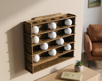 Custom Engraved Wooden Golf Ball Display, Personalized Holder