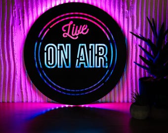 Live On Air Neon Sign, Handmade Wood Recording Light, Streaming Game Room Decor
