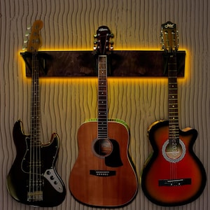 Guitar hooks wall light, Guitar wall hook, Guitar wall hanger, Guitar hanger wood,Lighted guitar hanger,Three Guitar Hanger