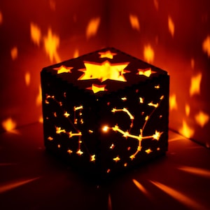 Caja de sombras de estrellas, Lámpara de linterna de estrellas, Candelabro de estrellas, Mapa de estrellas, Luz de noche de vela, Lámpara de sombras, Caja de velas de madera, Linterna de sombras
