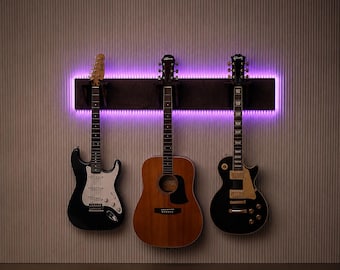 Guitar wall hanger,Guitar Rack Wall,Guitar hanger wood,Lighted guitar hanger,Three Guitar Hanger, Guitar hanger wall,Ukulele wall hanger
