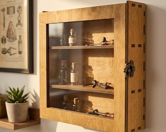 Wood display case, Display shelf, Display for collectibles, Wood cabinet, Display shelves, Display cabinet case for figures with glass door