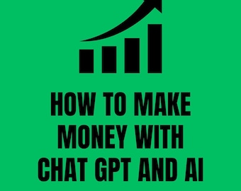Op de afbeelding: Groene achtergrond met een zwarte, stijgende staafgrafiek en de tekst "HOW TO MAKE MONEY WITH CHAT GPT AND AI" in zwart. De tekst "It's a Must Read for All Marketers... Reese Miller" staat linksboven. De tekst "Full of Actionable Knowledge... Yael Amari" staat rechtsboven. De tekst "BY JARED COSTAN" staat onderin het midden.