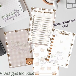 Set di blocchetti per appunti stampabili con orsetti, formato 5,5"x8", stile Kawaii, articoli di cancelleria cottagecore / Pacchetto di download digitale