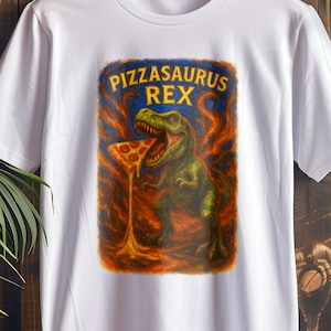 Pizzasaurus Rex T-Shirt - Funny Dinosaur Pizza Lover Tee - Van Gogh Style Swirling Brushstrokes Shirt - Whimsical Jurassic Gift