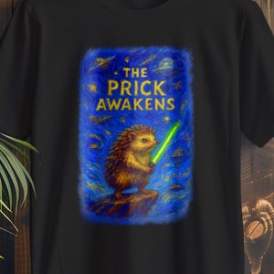 The Prick Awakens Hedgehog Light Galaxy T-Shirt - Funny Van Gogh Style Tee - Swirling Starry Night Art Shirt