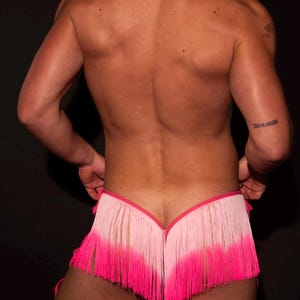 Pink Tasseld Jock Strap TasselButt Handmade Exotic Men&#39;s Underwear with Fringe Detail Unique Mens Lingerie for Festivals and Pool Parties