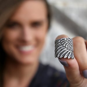 Sterling Silver Wing Ring, Silver Angel Wing Ring, Silver Feather Ring, Boho Angel Wing Jewelry, Boho Silver Angel Wing Ring Bohemian Hippie image 3