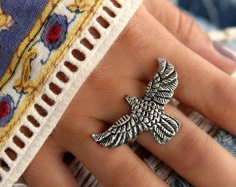 Boho Rings, Silver Boho Ring, Boho Jewelry, Handmade Boho Sterling Silver Raven Ring, Boho Bird Ring, Bird Boho Ring, Silver Boho Bird Rings