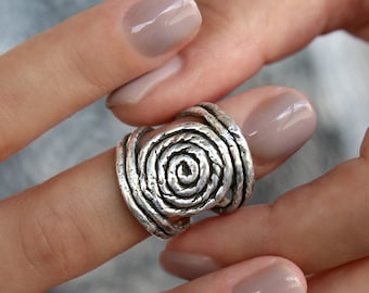 Rope Jewelry, Sterling Silver Spiral Rope Ring, Sterling Silver Spiral Twirl Swirl Ring, Silver Spiral Ring, Infinity Eternity Wave Ring