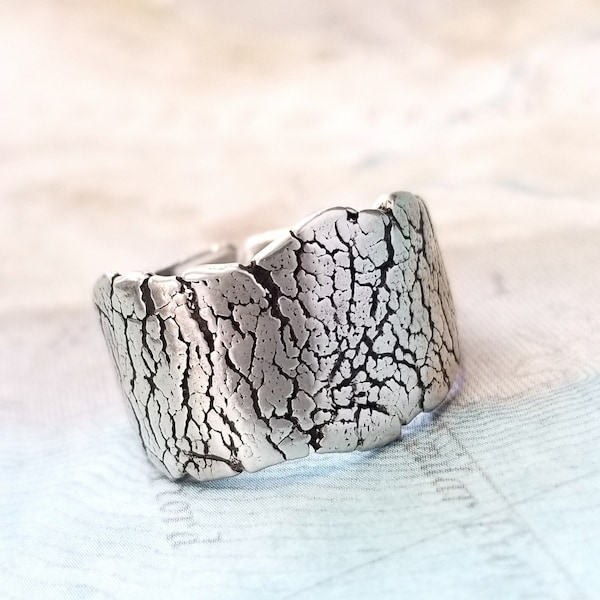 Scorched Ring, Crackled Ring, Textured Sterling Silver Ring, Brutalist Jewelry Crackle Ring, Cracked Ring, Sterling Silver Rustic Ring