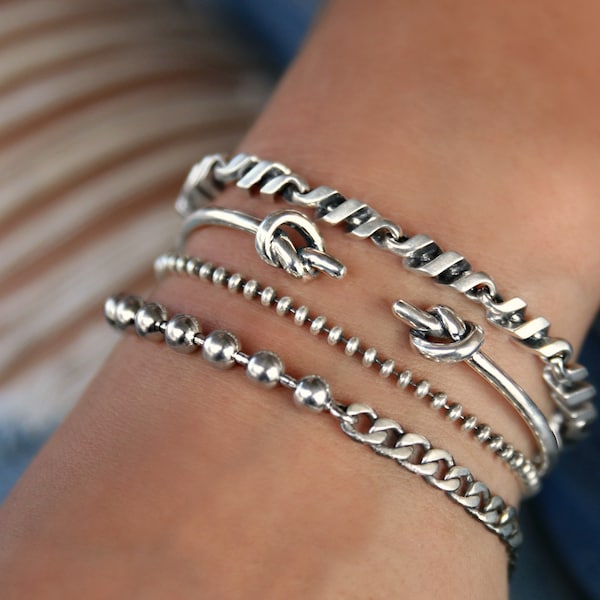 Sterling Silver Bracelet Set, Instant Collection Bracelet Stack, Stacking Bracelets Set, Silver Boho Jewelry Boho Layering Jewelry Boho Set