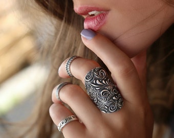 Boho Rings, Boho Jewelry, Handmade Boho Rings, Sterling Silver Boho Ring, Chunky Tall Boho Ring, Silver Boho Ring, Modern Boho Chic Ring