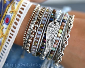 Engelsflügel Armband, Engelsflügel Schmuck, Sterling Silber Flügel Armband, Silber Flügel Wickelarmband, Boho Schmuck, Boho Wickelarmband