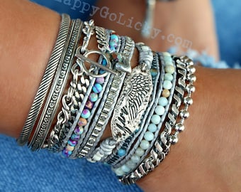 Sterling Silver Wrap Bracelet, Beaded Wrap Bracelet, Boho Jewelry Boho Wrap Bracelet Bohemian "Fly" Bracelet, Bohemian Leather Wrap Bracelet