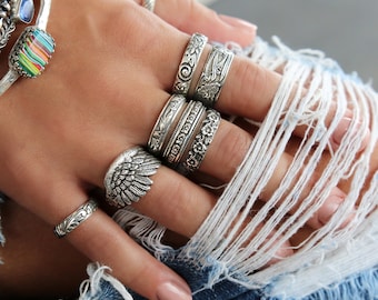 Adjustable Sterling Silver Stacking Rings, Silver Boho Rings, Boho Stacking Rings, Silver Stacking Boho Rings, Boho Adjustable Silver Ring