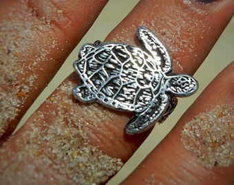 Nautical Jewelry, Nautical Rings by HappyGoLicky Jewelry, Beachy Rings, Sterling Silver Sea Turtle Ring, Wear a Little Bit of the Beach
