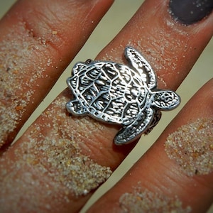 Sea Turtle Jewelry, Sea Turtle Ring, Nautical Jewelry, Beachy Sea Turtle Sterling Silver Ring Size 4 5 6 7 8 9 10 11 12 4.5 5.5 6.5 7.5 8.5