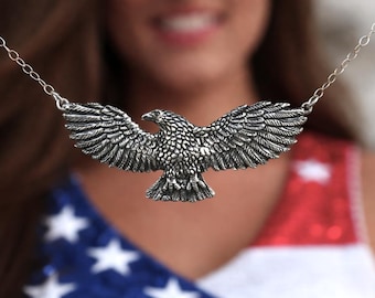 250 Anniversary USA, Semi-Quincentennial July 4th Necklace for 4th of July Patriotic Bald Eagle Jewelry, Sterling Silver Bald Eagle Necklace