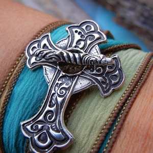 100% real silk wrap bracelet, sterling silver jewelry by HappyGoLicky